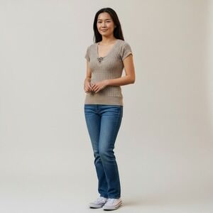 Vintage Guess Jeans Los Angeles Bodycon Knit Top XL Grey Shirt Y2K